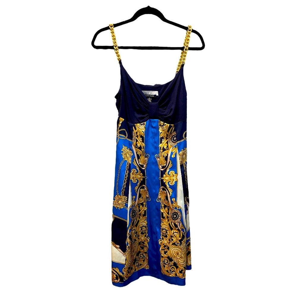 Boston Proper x ANDREA BEHAR Monaco Scarf Print Gold Chain Dress 12